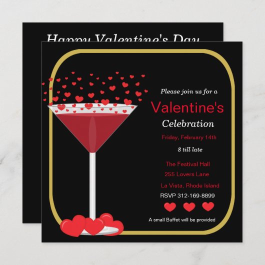 バレンタインデーパーティの招待状 招待状 (正面/裏面)