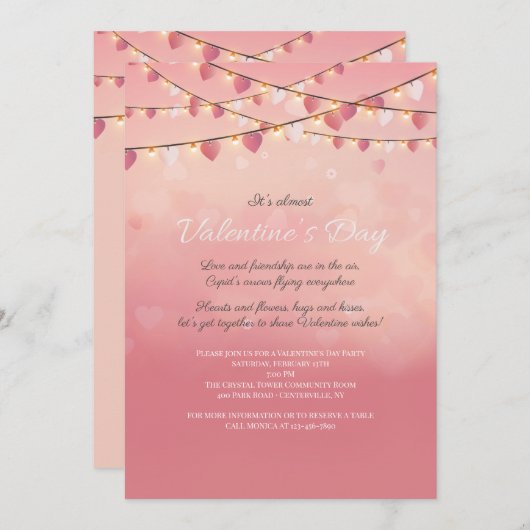 バレンタインデーパーティの招待状 招待状 (正面/裏面)
