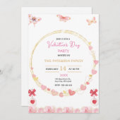 バレンタインデーパーティーとピンクと金ゴールドハート 招待状 (正面/裏面)