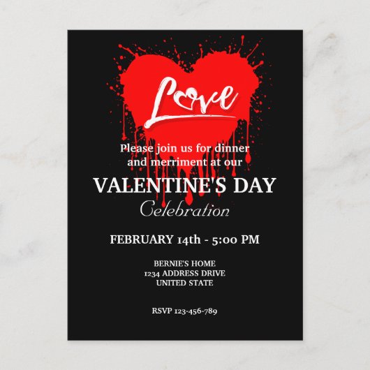 バレンタインデーパーティーと赤いハート愛 ポストカード (正面)