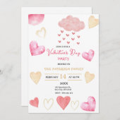 バレンタインデーパーティーと赤と金ゴールドハート 招待状 (正面/裏面)