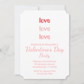 バレンタインデーパーティーのピンクと赤のタイポグラフィ 招待状 (正面)