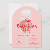 バレンタインデーパーティーウォーターカラーピンクロゼ 招待状 (正面)
