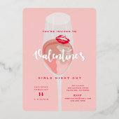 バレンタインデーパーティーウォーターカラーピンクロゼ 箔招待状 (正面)