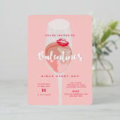 バレンタインデーパーティーウォーターカラーピンクロゼ 箔招待状 (立ち正面)