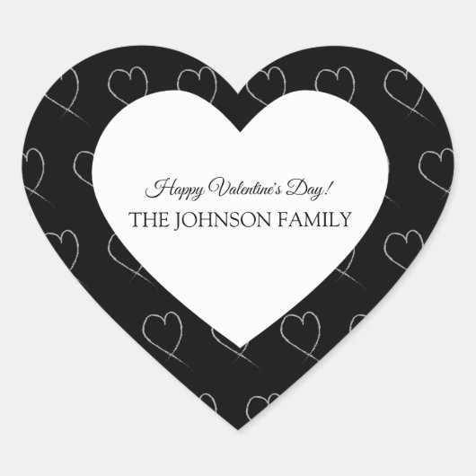 バレンタインデーパーティーハンドドローハートホワイトグレー ハートシール (正面)