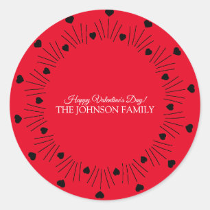 バレンタインデーパーティーハンドドローハートレッドブラック ラウンドシール
