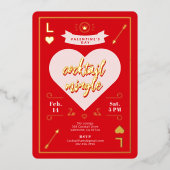 バレンタインデーパーティーハートとラブレッド 箔招待状 (正面)