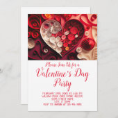 バレンタインデーパーティーハートテーマ 招待状 (正面/裏面)