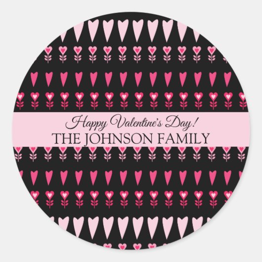 バレンタインデーパーティーハート花パターン ラウンドシール (正面)