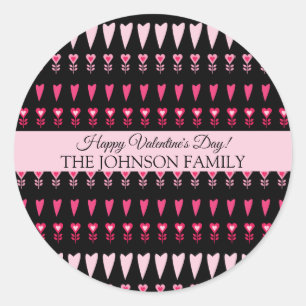 バレンタインデーパーティーハート花パターン ラウンドシール