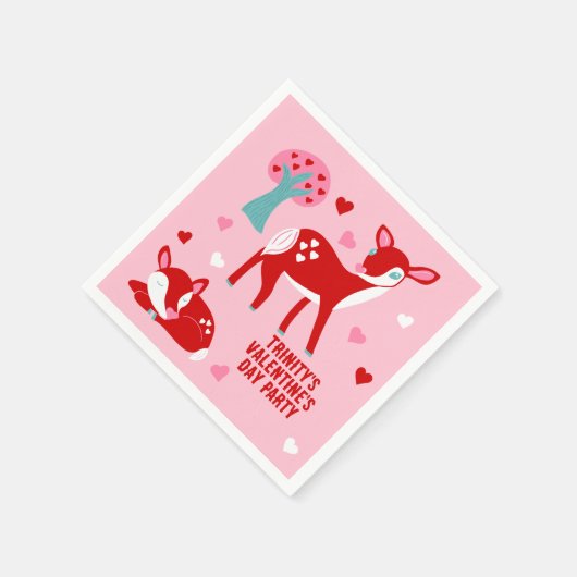 バレンタインデーパーティーピンクカワイディアー スタンダードカクテルナプキン (角)