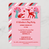 バレンタインデーパーティーピンクカワイディアー 招待状 (正面/裏面)