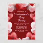 バレンタインデーパーティーピンク&レッドラブハート シーズンポストカード (正面)