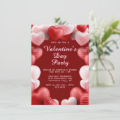 バレンタインデーパーティーピンク&レッドラブハート 招待状 (スタンド正面)