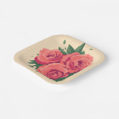 バレンタインデーパーティープレートとピンクのバラ ペーパープレート (傾斜あり)