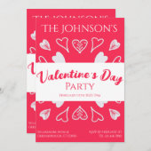 バレンタインデーパーティーモダンハート 招待状 (正面/裏面)