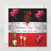 バレンタインデーパーティーレッドローゼバルーン 招待状 (正面)