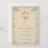 バレンタインデーパーティーヴィンテージキューピッドバラアンティーク 招待状 (正面)