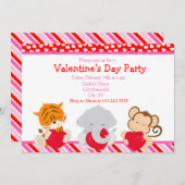 バレンタインデーパーティー動物 招待状 (正面/裏面)