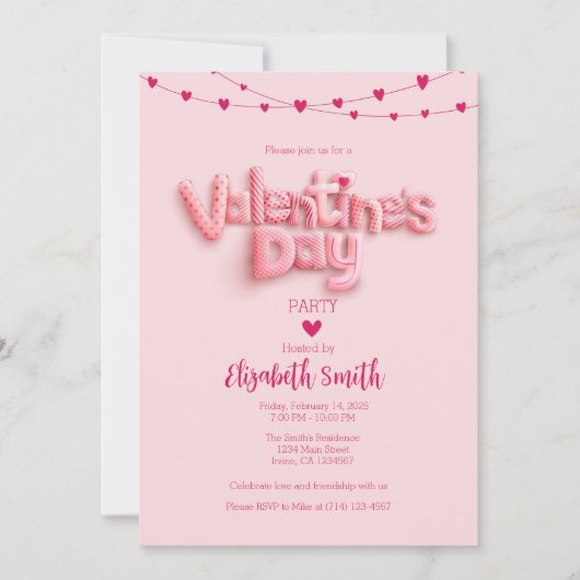 バレンタインデーパーティー招待状テンプレート 招待状 (正面)