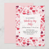 バレンタインデーパーティー招待状（ピンクと赤のハート） 招待状 (正面/裏面)