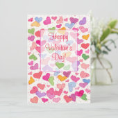 バレンタインデーパーティー水彩カラフルハート 招待状 (スタンド正面)