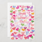 バレンタインデーパーティー水彩カラフルハート 招待状 (正面/裏面)