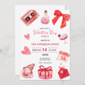 バレンタインデーパーティー赤とピンク 招待状 (正面/裏面)