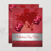 バレンタインデーパーティー赤恋ハートバルーン 招待状 (正面/裏面)