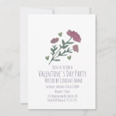 バレンタインデーパーティー ハート 水彩 花 招待状 (正面)