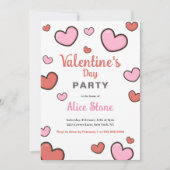バレンタインデーパーティー ピンク 赤 ハート 招待状 (正面)