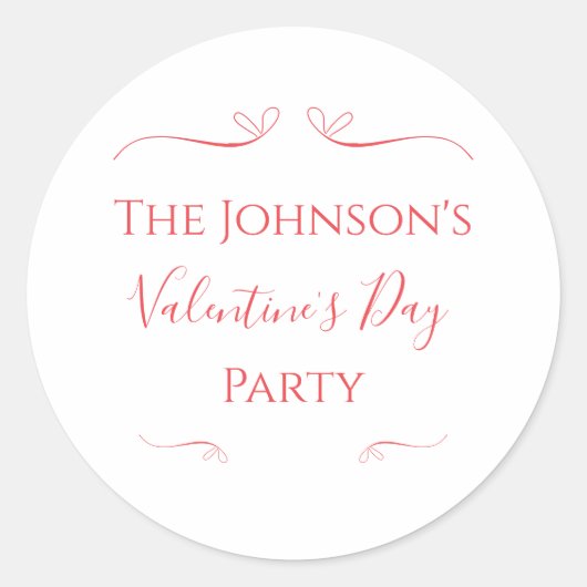 バレンタインデーパーティー ミニマル ピンク レッド ラウンドシール (正面)