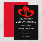 バレンタインデーパーティー 赤いカップルのハート 招待状 (正面/裏面)