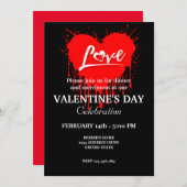 バレンタインデーパーティー 赤いハートの愛 招待状 (正面/裏面)