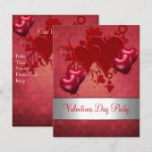 バレンタインデーパーティー 赤いラブハート風船 招待状 (正面/裏面)