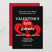 バレンタインデーパーティー(2つのハートがピンク) 招待状 (正面/裏面)