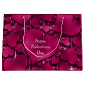 バレンタインデーパープル赤いハートグリッターふりかける ラージペーパーバッグ (正面)