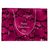 バレンタインデーパープル赤いハートグリッターふりかける ラージペーパーバッグ (裏面)