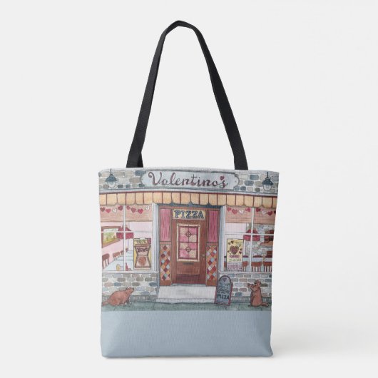 バレンタインデーピザショップウォーターカラートートバッグ トートバッグ (裏面)