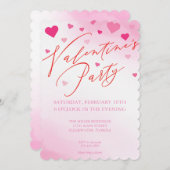 バレンタインデーピンクウォーターカラーパーティの招待状 招待状 (正面/裏面)