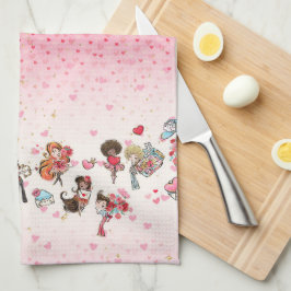 バレンタインデーピンクキッチンタオル キッチンタオル