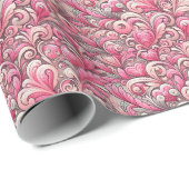 バレンタインデーピンクハートと渦巻き ラッピングペーパー (ロールコーナー)