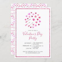 バレンタインデーピンクハートと矢印招待状