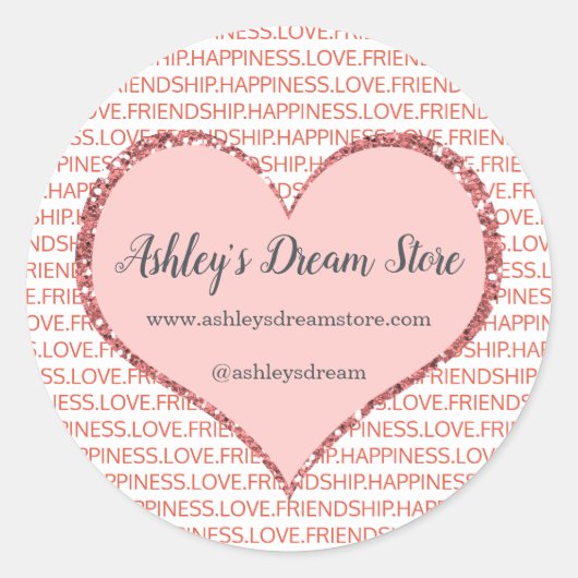 バレンタインデーピンクハートカスタムWebサイト ラウンドシール (正面)