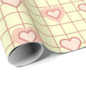 バレンタインデーピンクハートクリーム市松模様にパターン ラッピングペーパー (ロールコーナー)