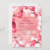 バレンタインデーピンクハートバルーン 招待状 (正面)