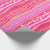 バレンタインデーピンクハート光沢ラッピング紙 ラッピングペーパー (コーナー)