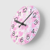 バレンタインデーピンクハート背景 ラウンド壁時計 (傾斜)