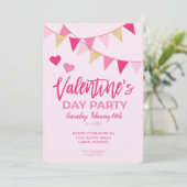 バレンタインデーピンクバナーパーティの招待状 招待状 (スタンド正面)